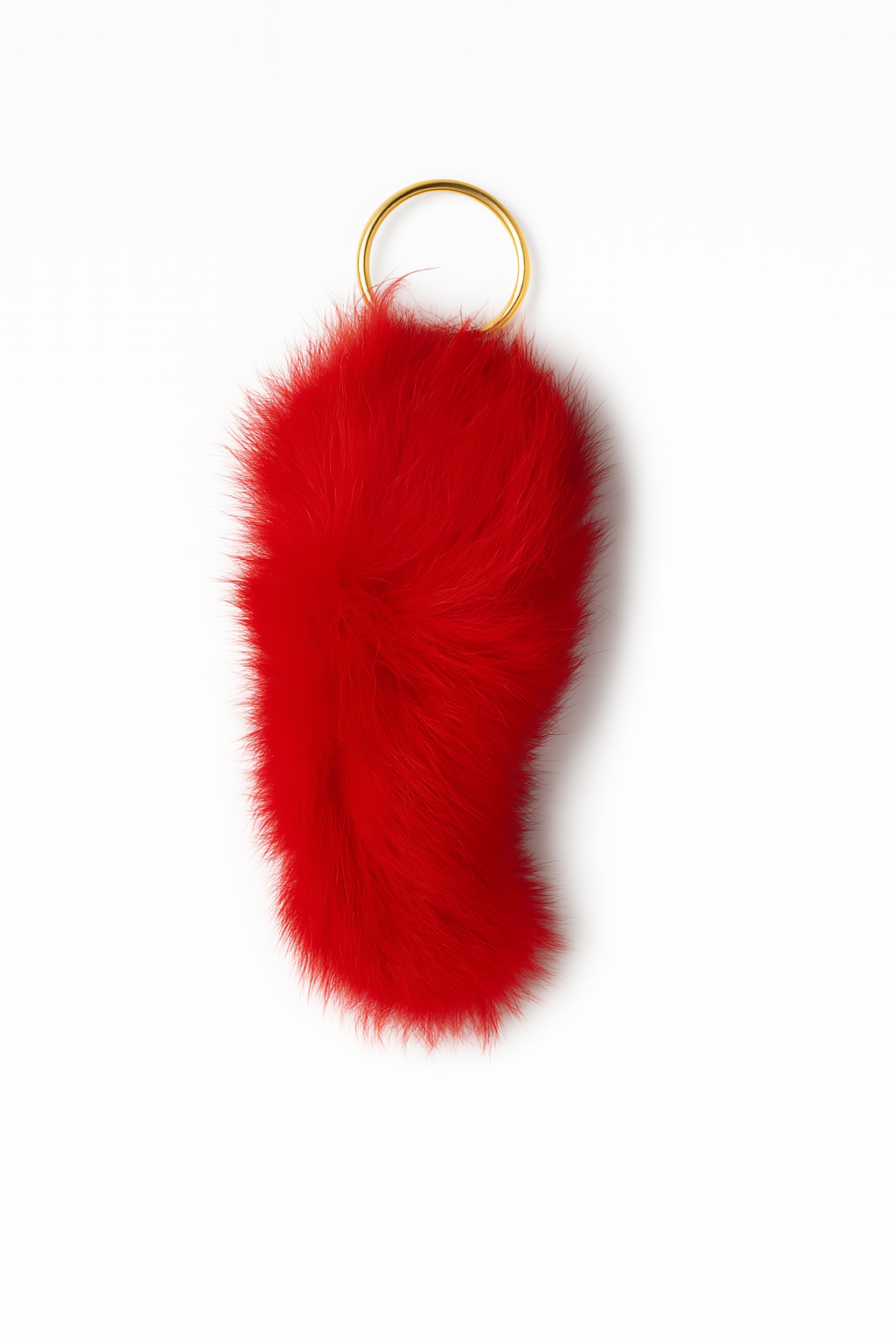 Red rabbit fur keychain keyring with brass hardware