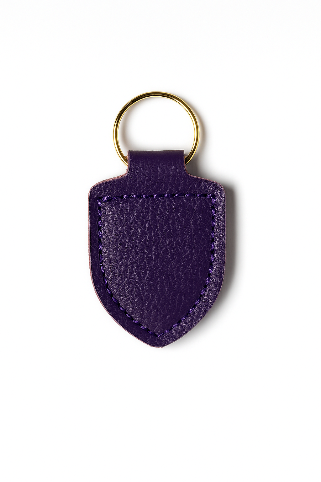 Purple Italian Pebble Leather keychain keyring with brass hardware