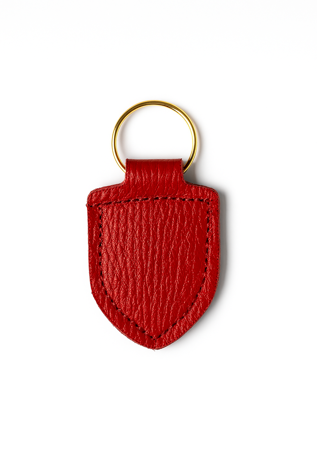 Red Italian Pebble Leather keychain keyring with brass hardware