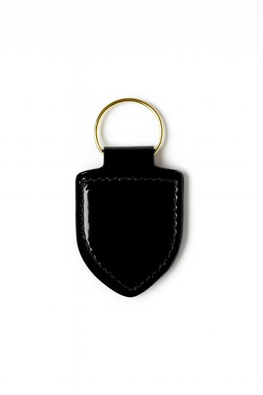 Black patent leather keychain keyring with brass hardware