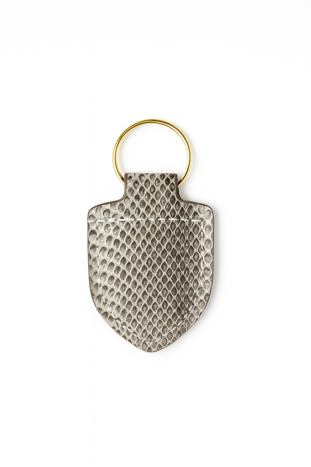 White snakeskin keychain keyring with brass hardware