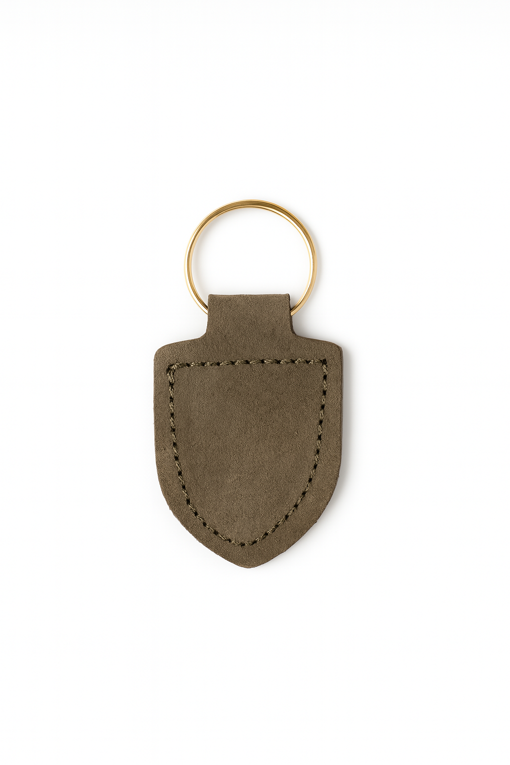 Olive suede leather keychain keyring with brass hardware