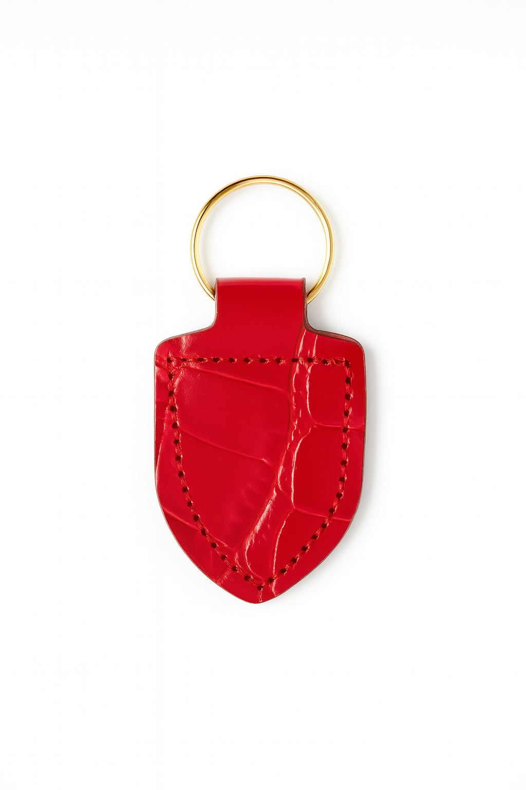 Red crocodile leather keychain keyring with brass hardware