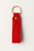 Red crocodile leather keychain keyring with brass hardware