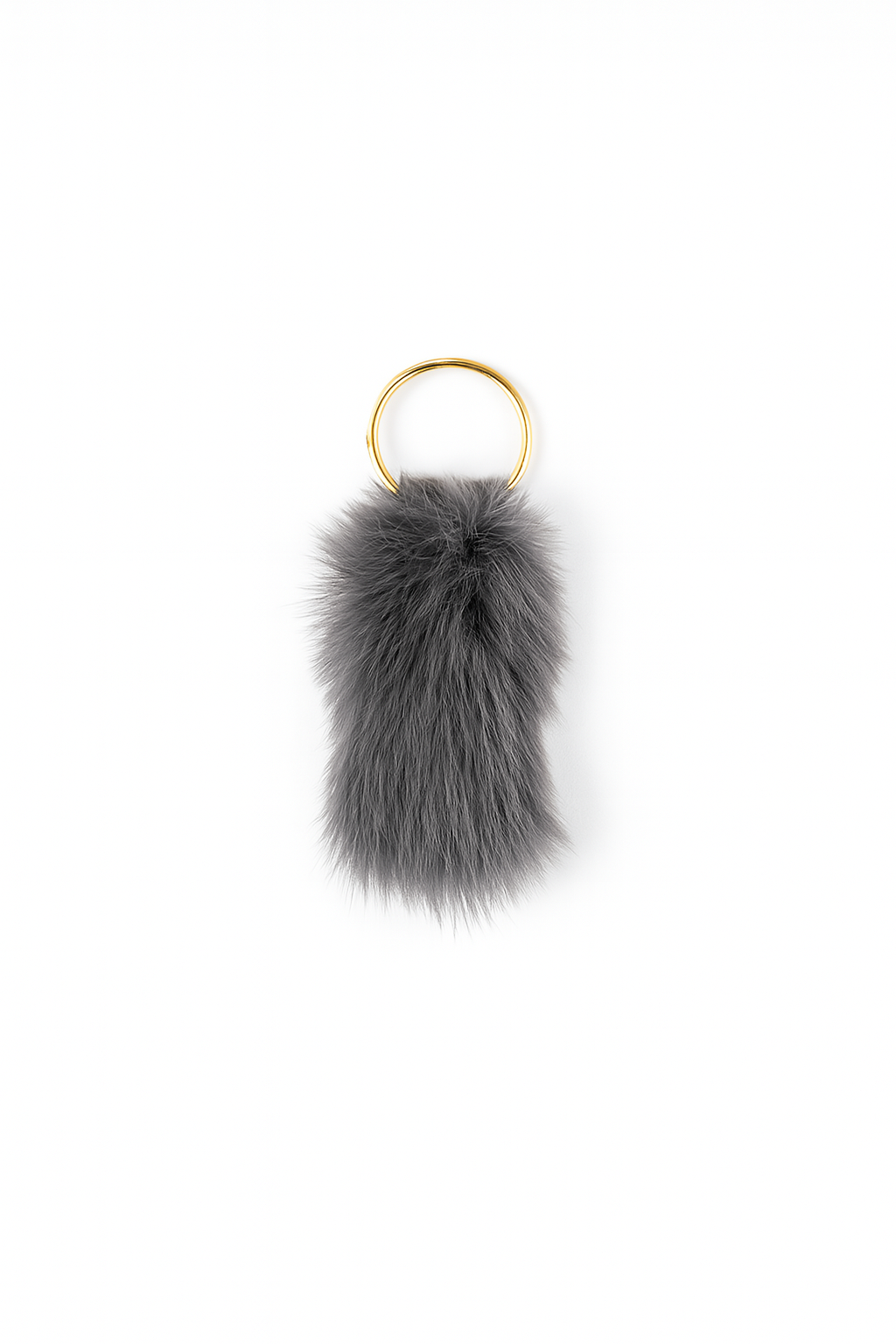 Grey rabbit fur keychain keyring with brass hardware