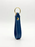 Royal Blue Italian pebble leather keychain keyring with brass hardware