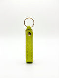 Lime green Italian pebble leather keychain keyring with brass hardware