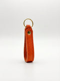 Orange Italian pebble leather keychain keyring with brass hardware
