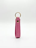 Pink Italian pebble leather keychain keyring with brass hardware