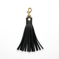 Black Italian pebble leather tassel keychain keyring with brass hardware