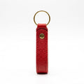 Red Italian pebble leather keychain keyring with brass hardware